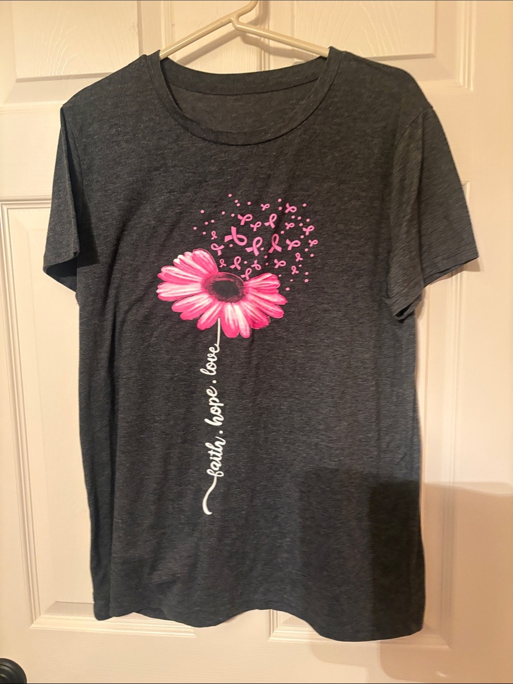 Charcoal Tee with Pink Flower & Awareness Ribbons